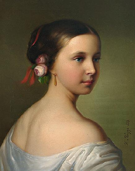Friedrich Krepp Portrait of a young woman with roses in her hair oil painting image